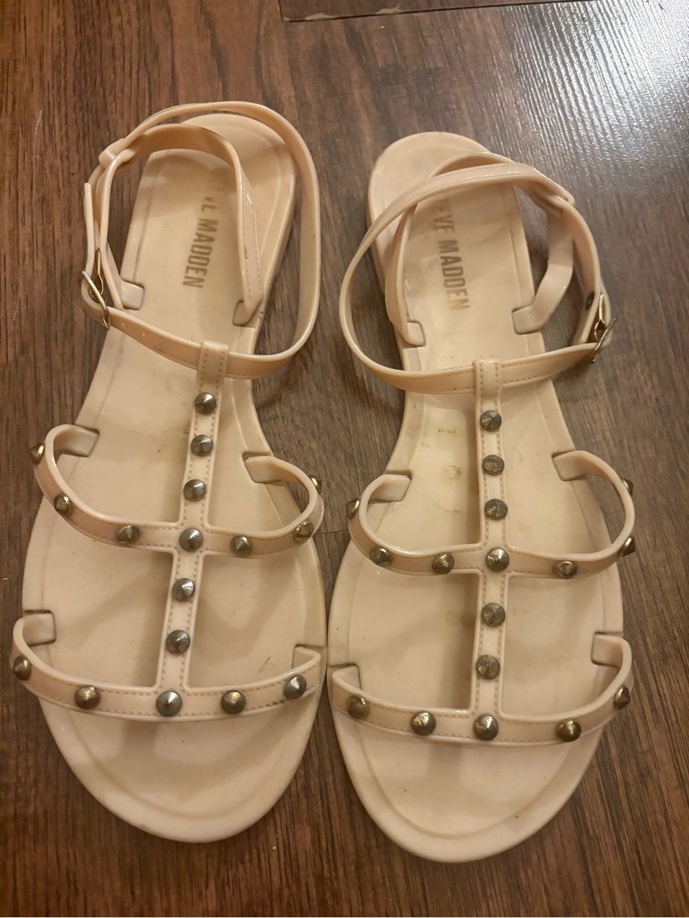Steve Madden Nude Studded T-Strap Sandals